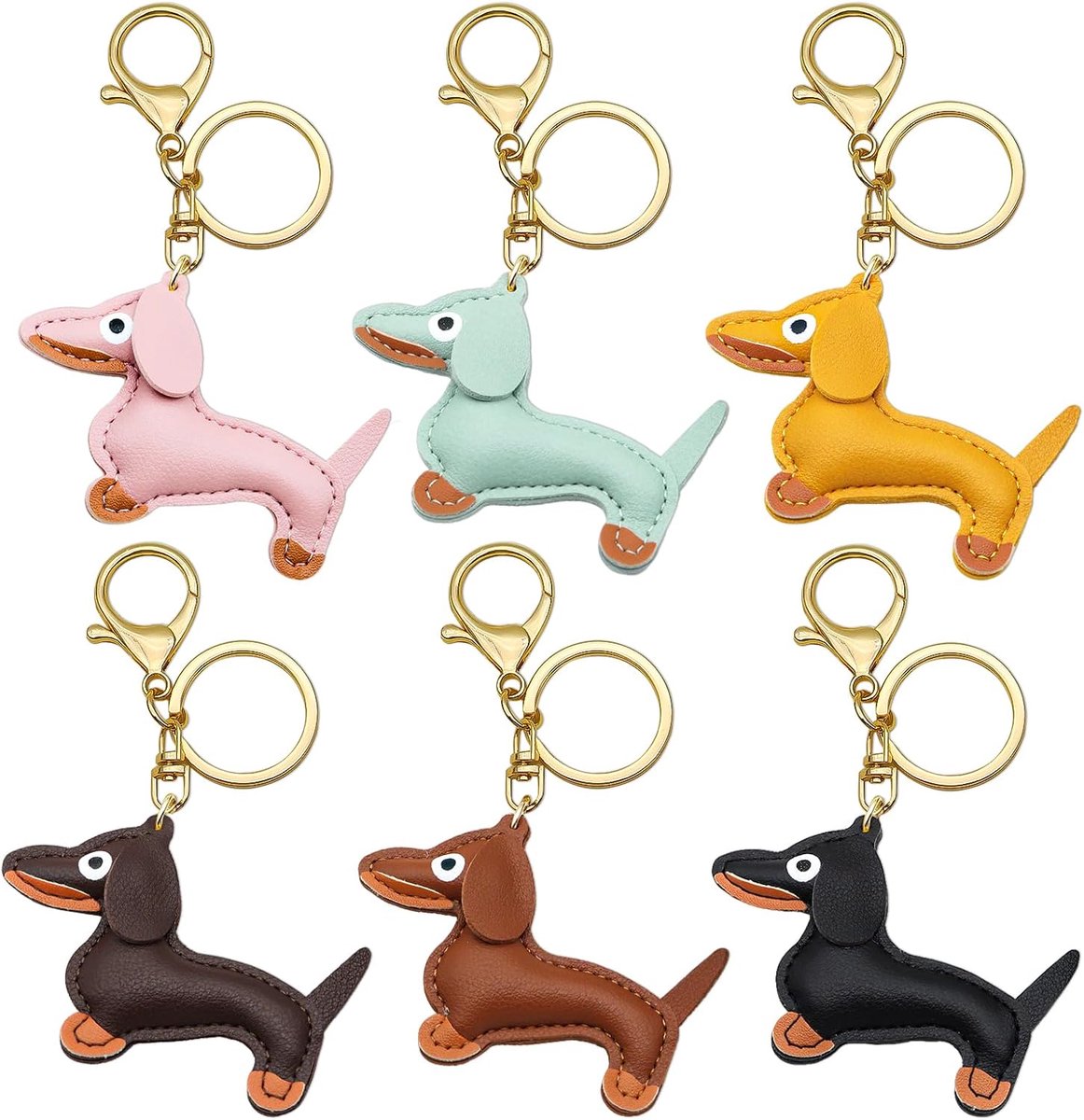 BIN 6 stuks sleutelhangers teckel, PU schattige puppy hondentas, hanger, van leer, voor geliefden, dames, heren en kinderen, verjaardagen en Kerstmis