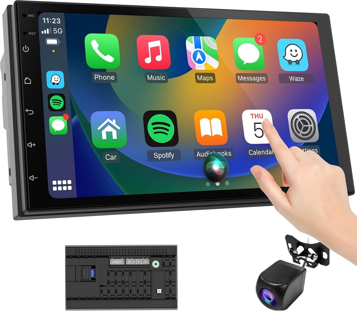 Autoradio 2 DIN Bluetooth met CarPlay Wireless & Android Auto, met 7 inch touchscreen-speler, Mirror Link, FM-radio, back-upcamera, Bluetooth 5.0, AUX (RAM 2 GB + ROM 64 GB)