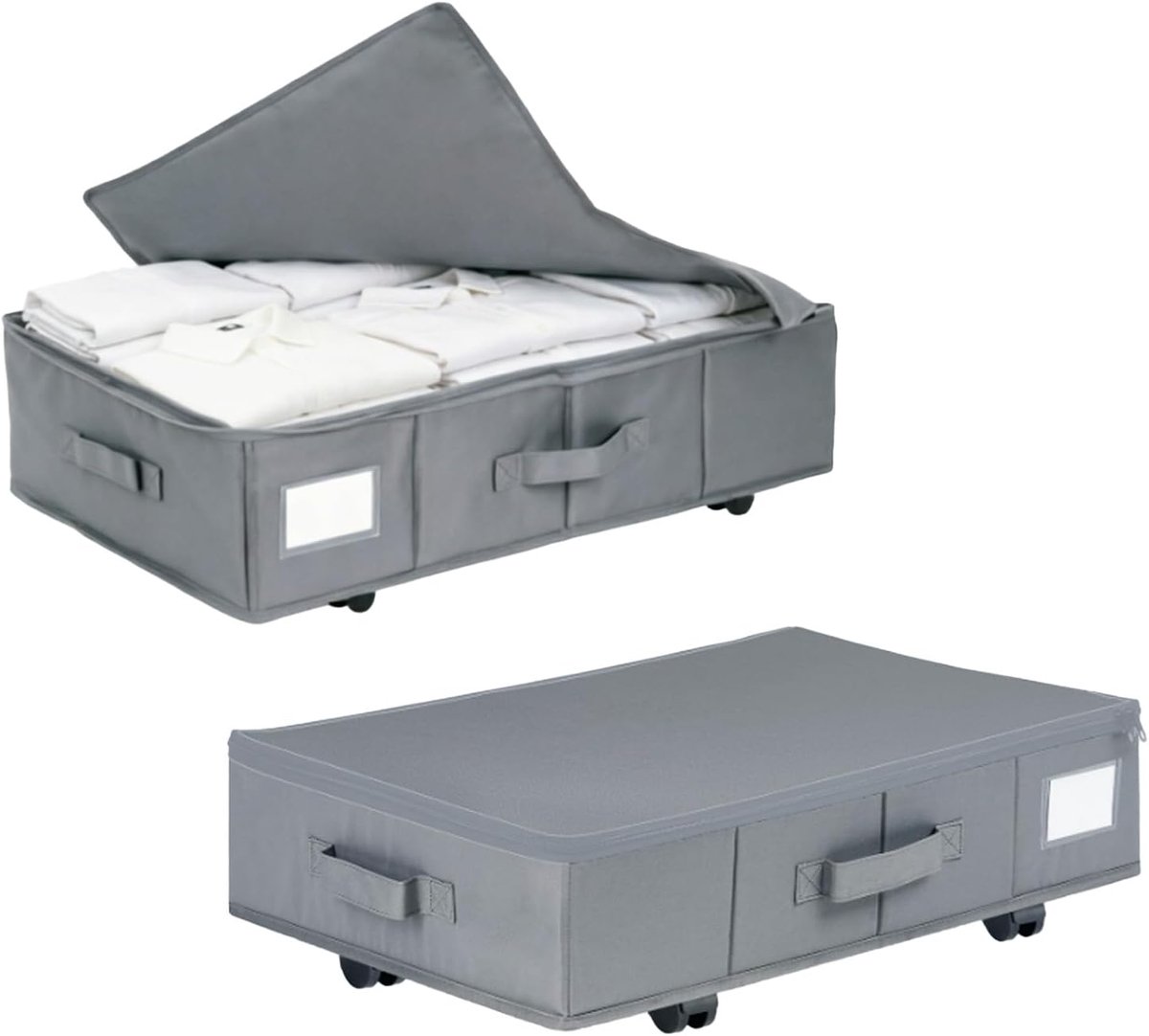 opbergdoos met wieltjes, set van 2, opvouwbare onderbedlade, bedlade, opslag voor kleding, dekens, schoenen en beddengoed, opbergdoos onder het bed (grijs)