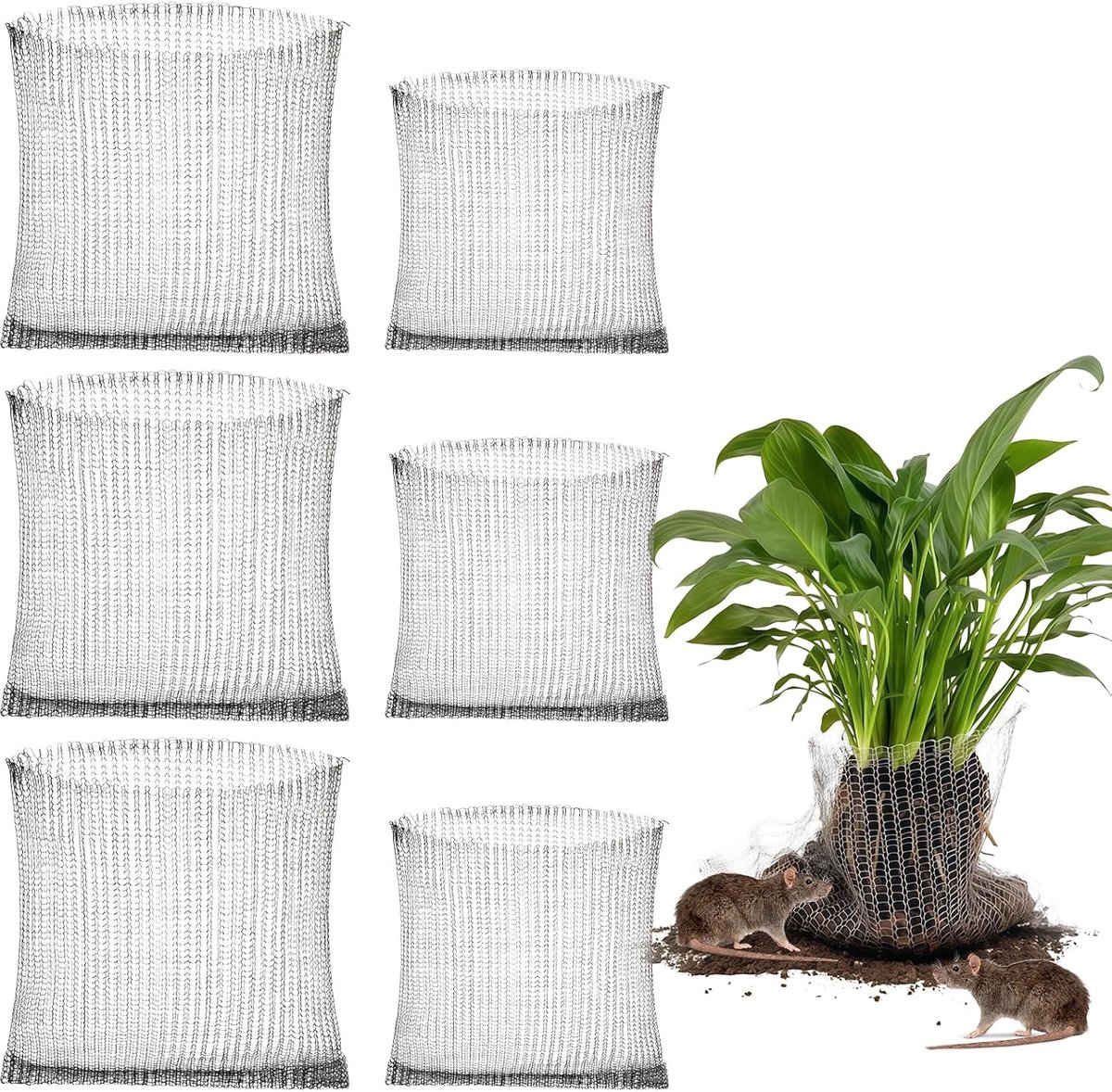 6 stuks woelmuizenbeschermingsnet, roestvrij staal, plantenwortelbescherming, plantenbeschermingsrooster, wortelbescherming voor planten, woelmuizen-draadmanden, plantenwortelbescherming, ter