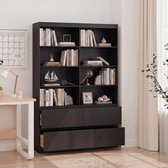 Xbro Boekenkast met 8 Open Vakken en 4 Laden, Opbergkast met Glad Oppervlak en Ingebouwde Handgrepen voor Woonkamer en Slaapkamer, 120 x 35 x 180 cm, Zwart