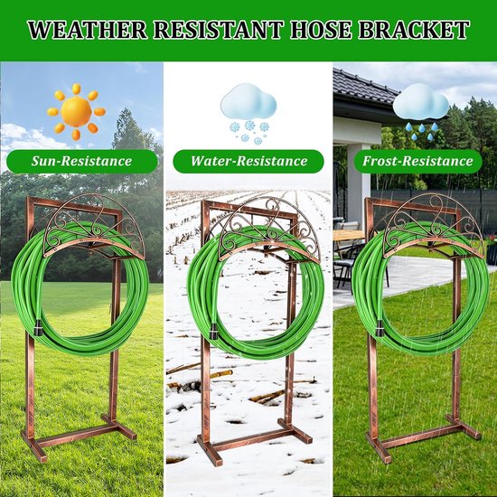 tuinslanghouder hanger, zware metalen waterslanghouder opbergrek, afneembaar waterslangopbergrek voor buiten, terras, gazon en tuin — afbeelding 5