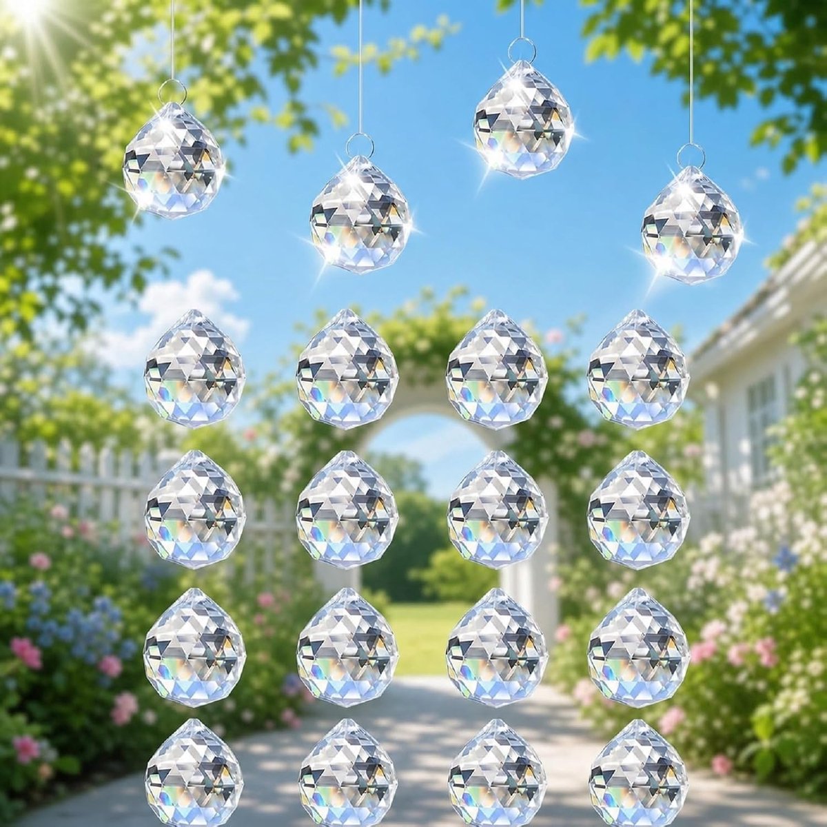 20 Kristallen Zonvangers 20mm, Prisma Regenboog, DIY Raamdecoratie | Helder glazen prisma's met draad & ringen, voor raamdecoratie, tuin, bruiloft, kerst, thuis, eenvoudig & feestelijk