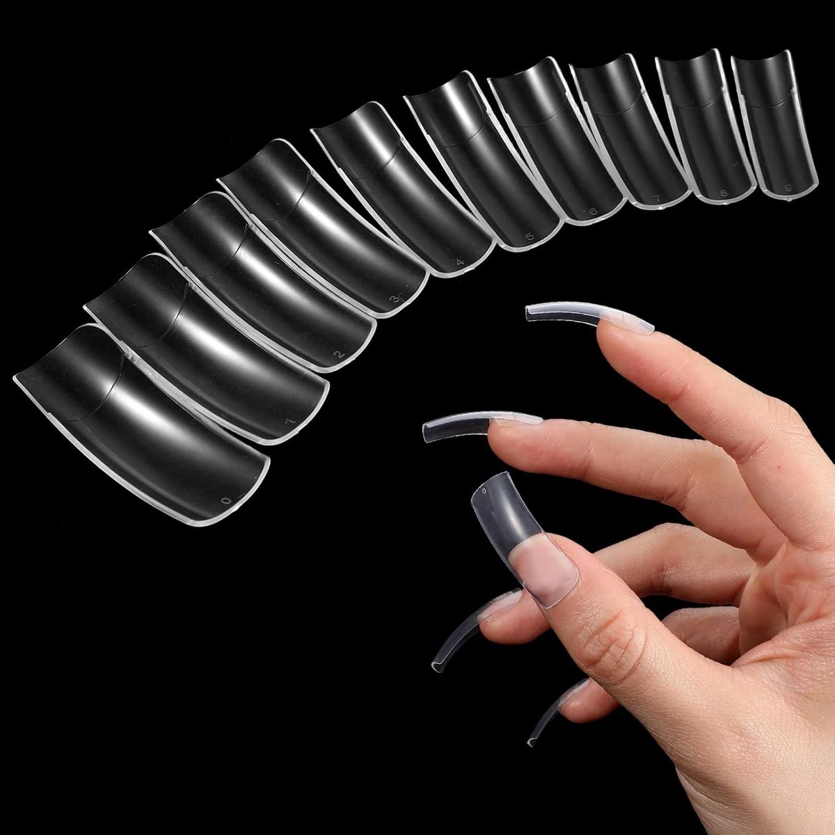 500 stuks nageltips, gelnagels, nageltips, 10 maten, lange gebogen nageltips, volledige dekking, nageltips, pers-on-nagels, vierkante nageltips voor nagelverlenging, nagelstudio, thuis, doe-het-zelf