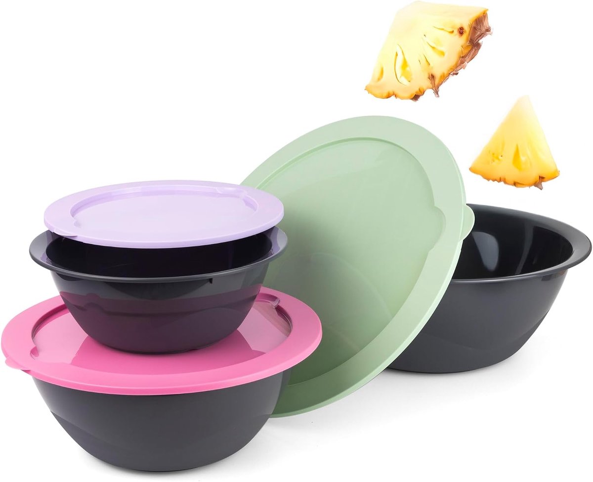 Saladekommen met deksel, grote kommenset met deksel, mengkom, plastic kom, vershouddozen, stapelbare dozen, verpakking van 3 stuks