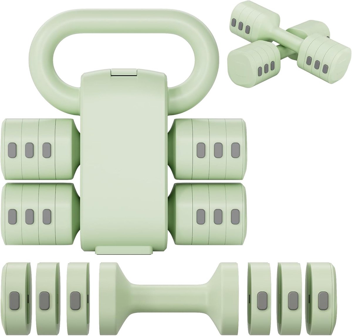 halters voor dames, 1-5 kg, korte halters 2-delige set, 4-in-1 halterset voor vrouwen en mannen, gewichten halter voor thuisgym, krachttraining thuis (groen)