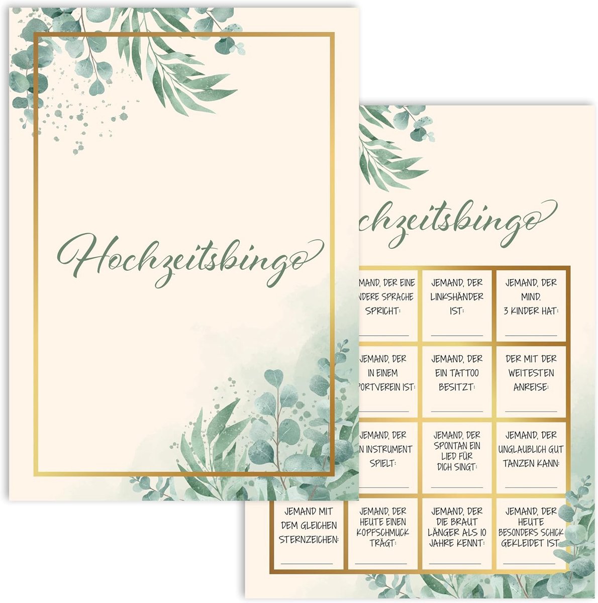 colortouch 50 stuks bruiloftsbingo-kaarten in DIN A6 met 18 grappige vragen, bruiloftsspellen voor het bruidspaar bruiloftsquiz, grappig bruiloftsspel voor gasten om te leren kennen
