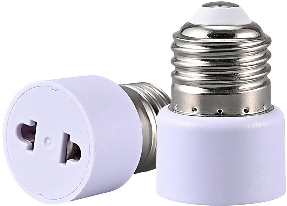 2 stuks lampfitting E27, lampfitting converter, gloeilampcontactadapter E27, fitting om vast te schroeven voor veranda, garage, camera, terras, 2-polig, wit