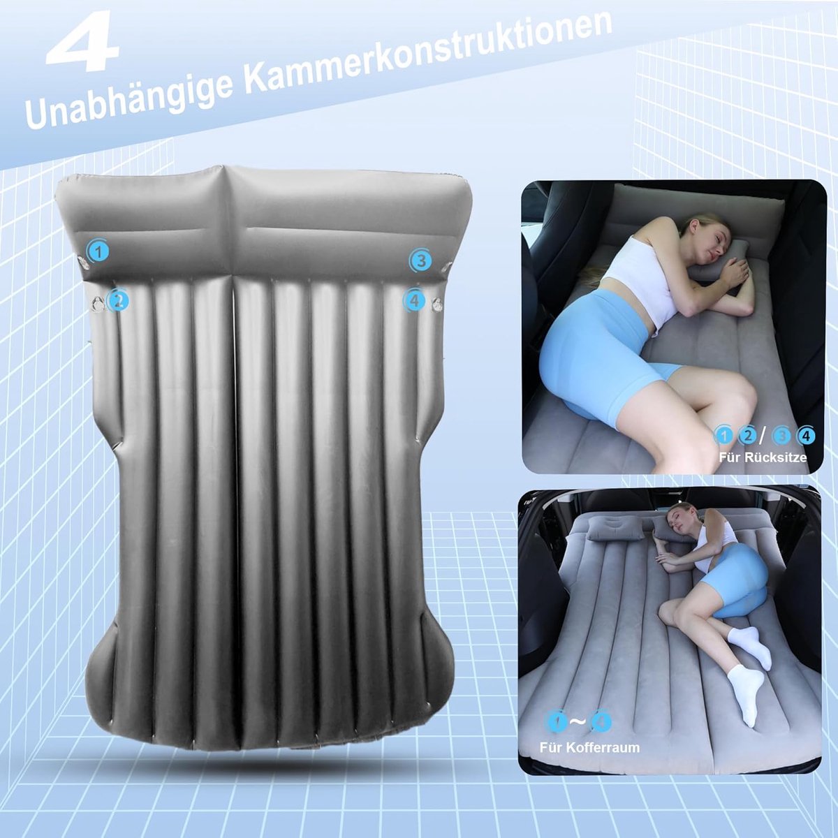 Luchtmatras, opblaasbaar matras voor model Y SUV kofferbak Achterbank | 130x195x15cm inklapbare slaapmat , automatras, autobed, camping, luchtbed voor outdoor, reizen