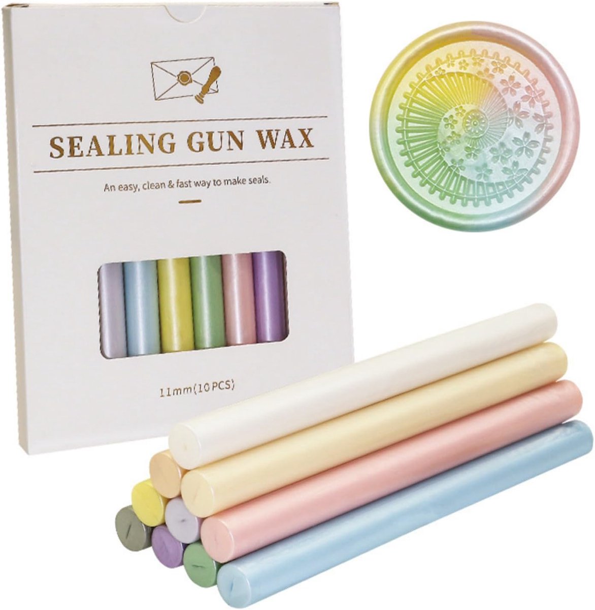 Waxsticks voor lijmpistool, 10 stuks waxsticks om te kopen, 11 mm, metallic, voor doe-het-zelf, zegelstempel en letters (lichte kleuren, gemengd)