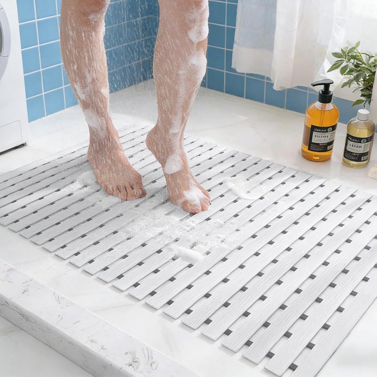 Douchemat antislip, 1 stuk douchemat, badkuip, op maat te snijden, 43 x 65 cm, antislip douchemat, antislipmatten van pvc, opvouwbaar, voor douche en sauna, wit