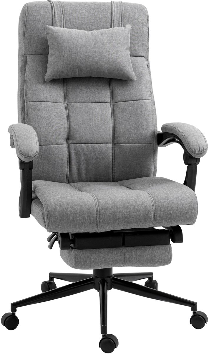 Ergonomische Bureaustoel Schreibtischstoel Met Hoofdkussen Armleuningen Voetensteun Hoogte Verstelbaar 66x70x116-124 cm Lichtgrijs Linen Draaistoel Ligfunctie 360掳 Roterend Computerstoel Home Office Comfort Stoel Belastbaar 120 kg