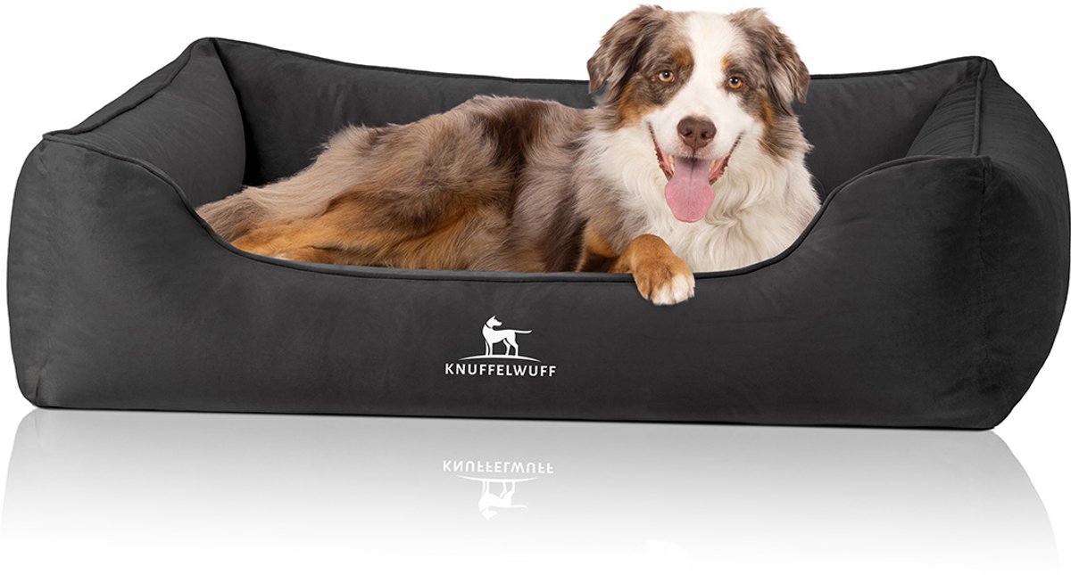 Knuffelwuff orthopädisches Hundebett Jona aus weichem wärmendem Samt XL Anthrazit