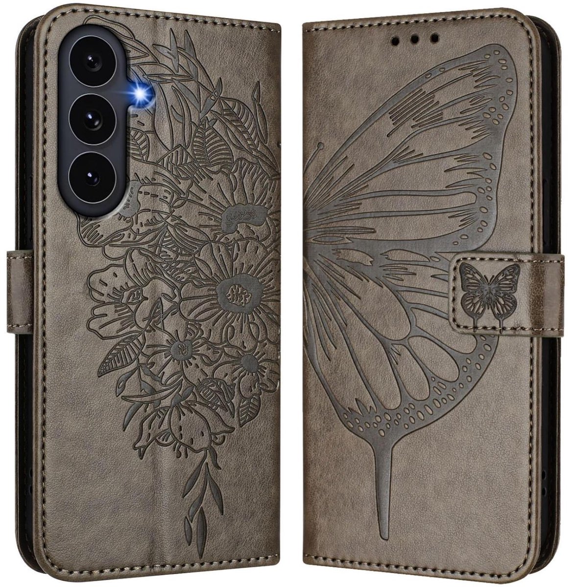 Mobigear Telefoonhoesje geschikt voor Samsung Galaxy S26 FE Hoesje | Mobigear Butterfly Bookcase Portemonnee | Pasjeshouder voor 3 Pasjes | Telefoonhoesje voor Pinpas / OV Kaart / Rijbewijs - Grijs