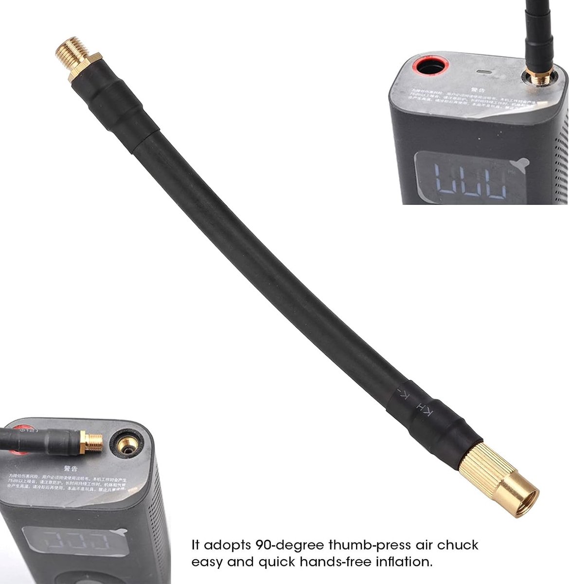 Verlengslang Hoge kwaliteit rubber koper 90 graden duimpers luchtklauw snel handsfree oppompen voor elektrische inflator fiets motorfiets auto zwart 16cm