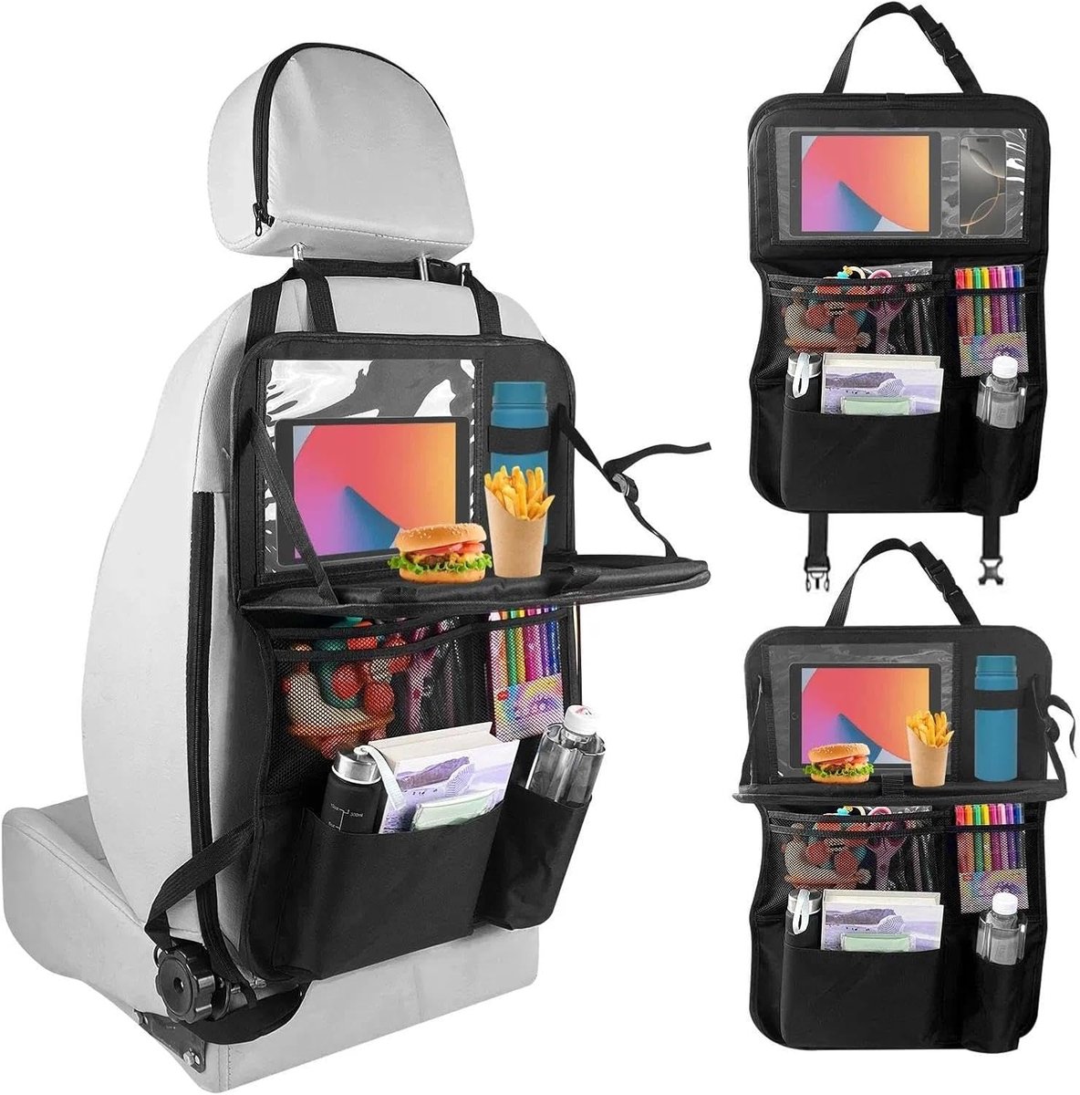 Autostoel Organizer voor Kinderen, Rugleuningbeschermer voor Auto, Achterbanktas met Opklapbare Tafel en Veel Zakken, Autostoel Organizer, iPad/Tablet Tas, Achterbankbeschermer, Autostoelbesch