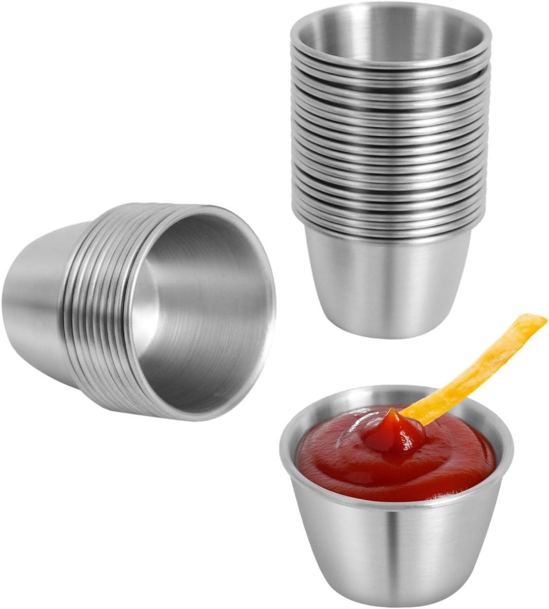500 stuks, 6 cm, roestvrijstalen dip-schaaltjes, vaatwasmachinebestendig voor gastronomie, buffet, feest, restaurant, camping, huishouden, inhoud 70 ml, zilver