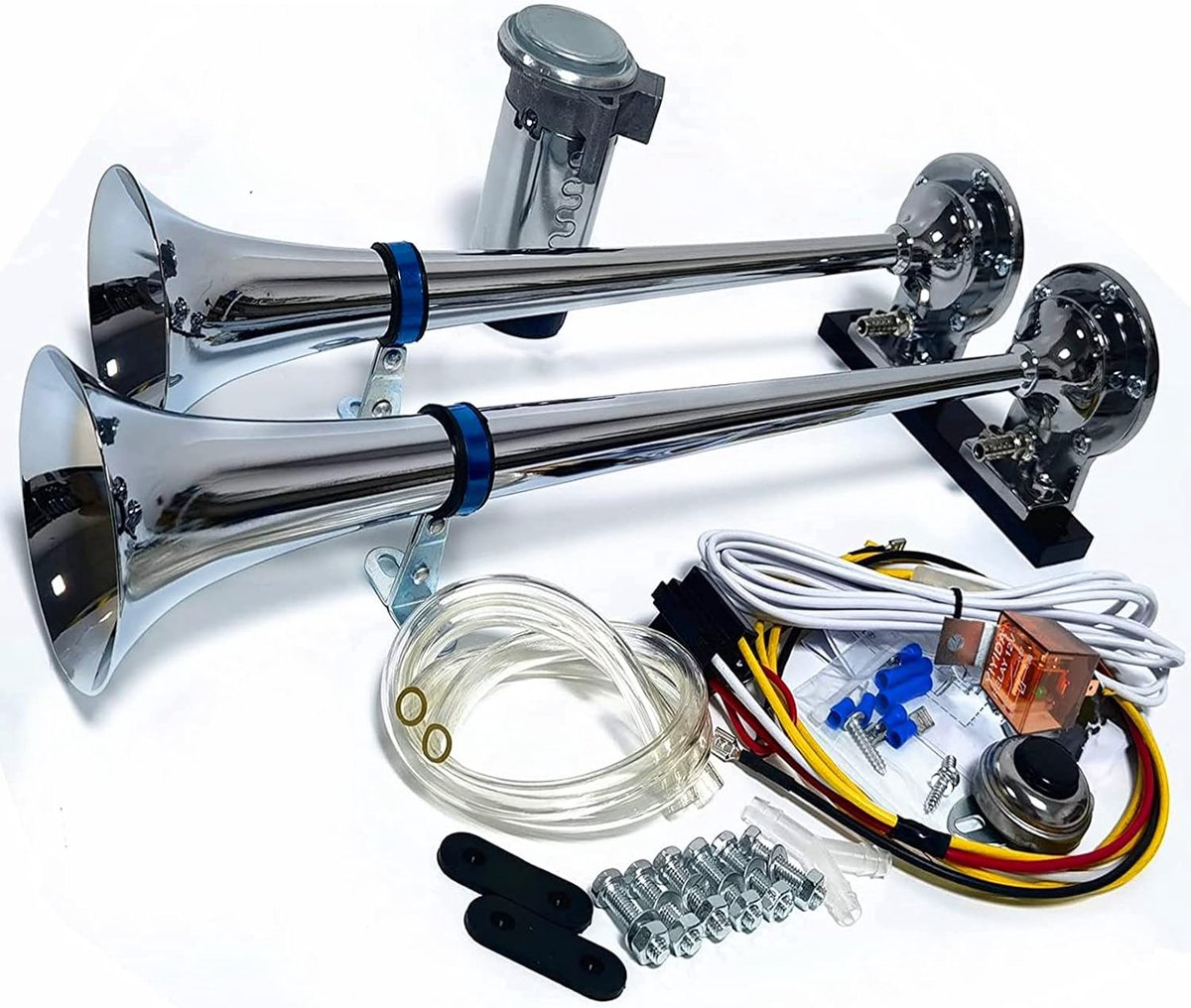 Auto claxon 165DB Car Horn schip hoorn Trompet Air Hoorn 24V Truck Claxon Zink Chrome Dual Tube Zilver met Compressor voor 24V Auto Jacht