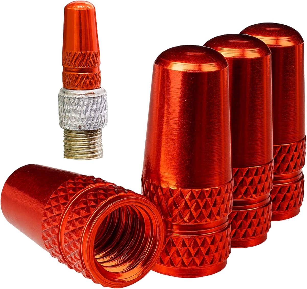 Ventieldopjes van aluminium, 4 stuks, in rood, voor fietsbanden met Dunlop of Presta ventiel, fietsventieldopjes, bandventieldop fietsbinnenband, luchtventieldop fietsventieldopje