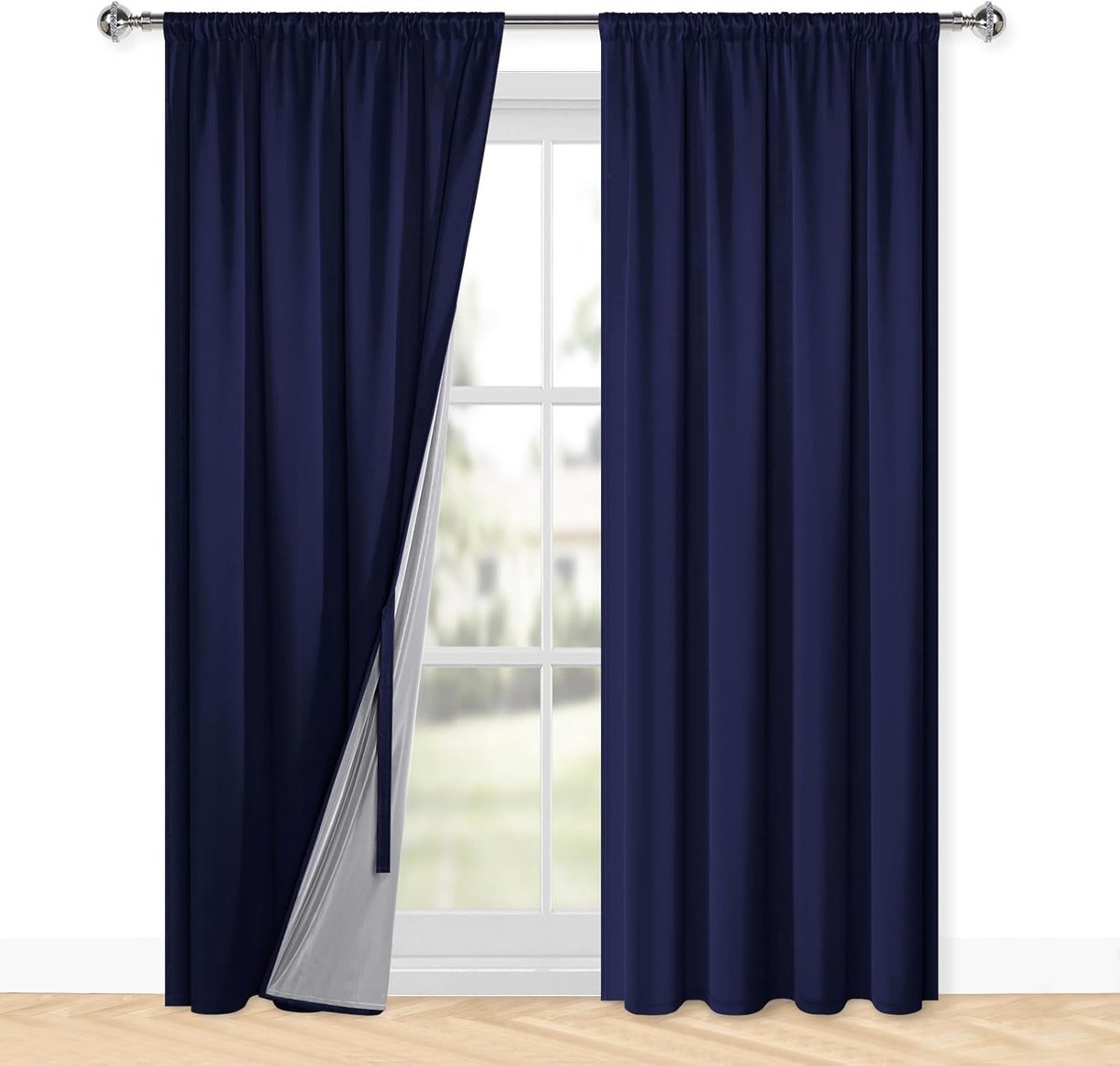 100% ondoorzichtige gordijnen voor woonkamer, gordijnen met plooiband, gordijnen slaapkamer, dubbellaags dik verduisteringsgordijn, thermogordijn, koudebescherming, 220 x 140 cm (H x B