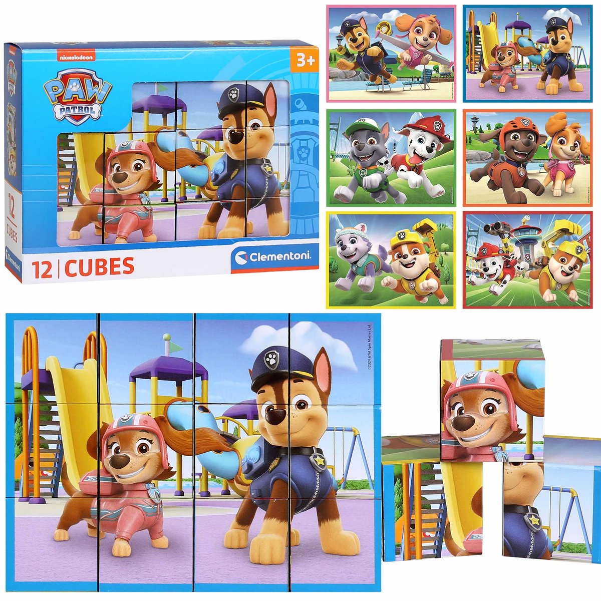 Paw Patrol Plastic DRAAIBARE blokken, kubusblokken VOOR KINDEREN - 12 Clementoni blokken