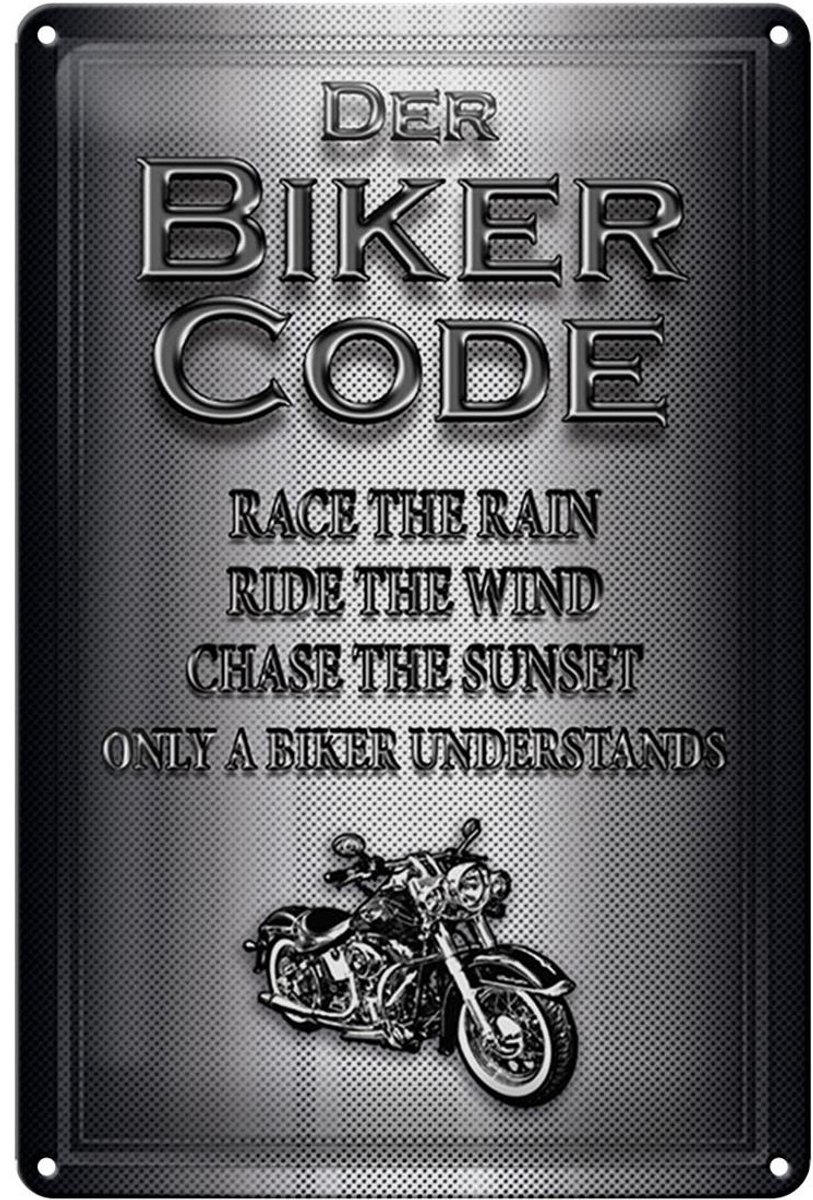 Blechschild Motorrad 20x30cm Biker Code race the rain ride