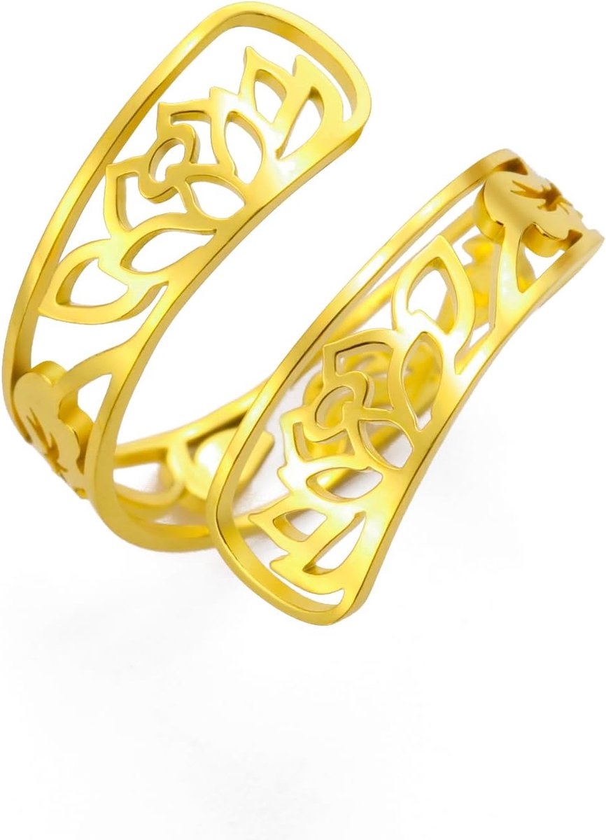 Lotus-bloemenring voor vrouwen, verstelbare lotus-bloem, aanmoedigingsring, vintage, roestvrij staal, sieraden, Boeddha-yoga-ring met bruiloftsband