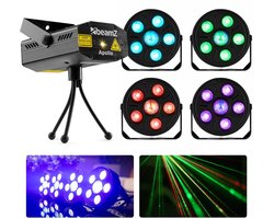 BeamZ huisfeest partyset - Met 4 discolampen en RGB laser - Ideaal voor kinderfeestjes - Pakket S