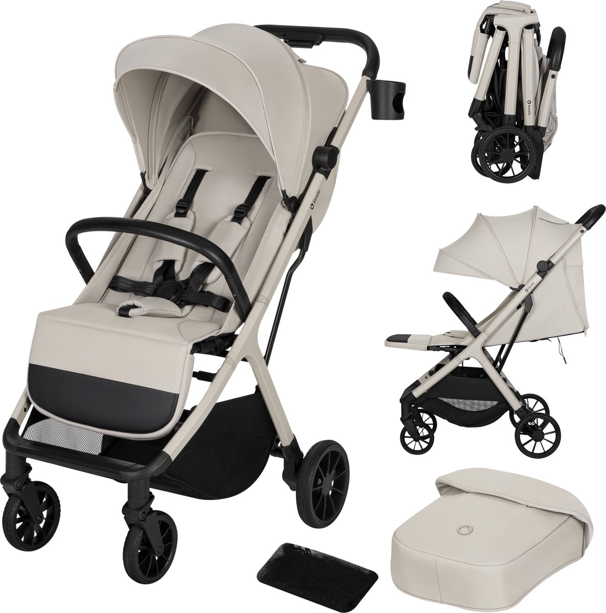 Lionelo Cloe Plus Buggy – Automatisch Inklapbaar – Kinderwagen tot 22 kg – Compact & Lichtgewicht – Verstelbare Rugleuning – Grote Geveerde PU-Wielen – UPF50+ XXL Zonnekap – Voetenzak & Bekerhouder