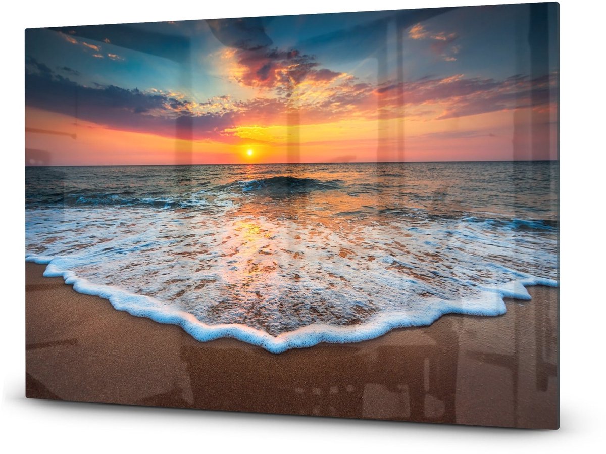Mydesignglas Glazen Inductie Beschermer - Krasvrij Gehard Glas met Antislip - Afdekplaat voor Kookplaat - Spatscherm Achterwand Keuken - Zonsopkomst aan zee - 80x52
