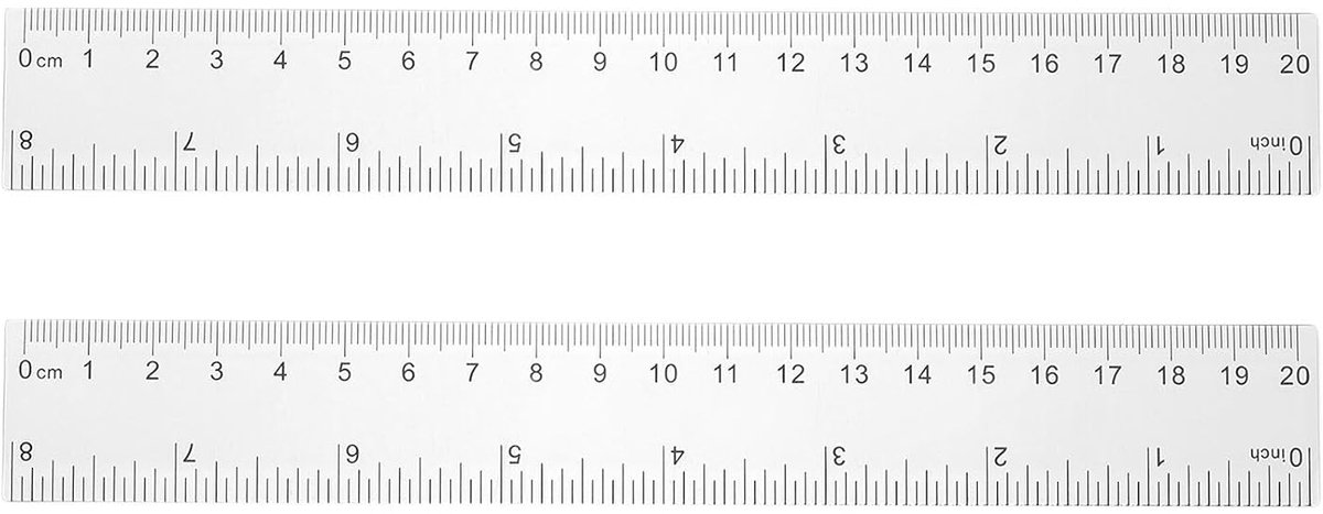 2 stuks transparante kunststof liniaal 20 cm (0,79 inch) metrisch inch recht einde liniaal met zwarte schaalmarkering voor klaslokaal thuis kantoor