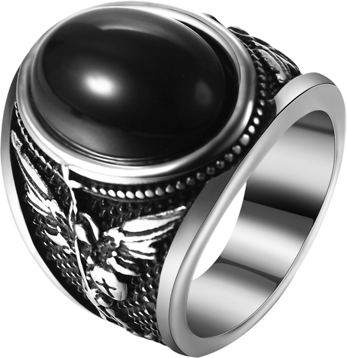 St. Michael aartsengel ring voor mannen: roestvrijstalen zegelring met zwart obsidiaan schild katholieke beschermengel sieraden religieus cadeau voor gelovigen