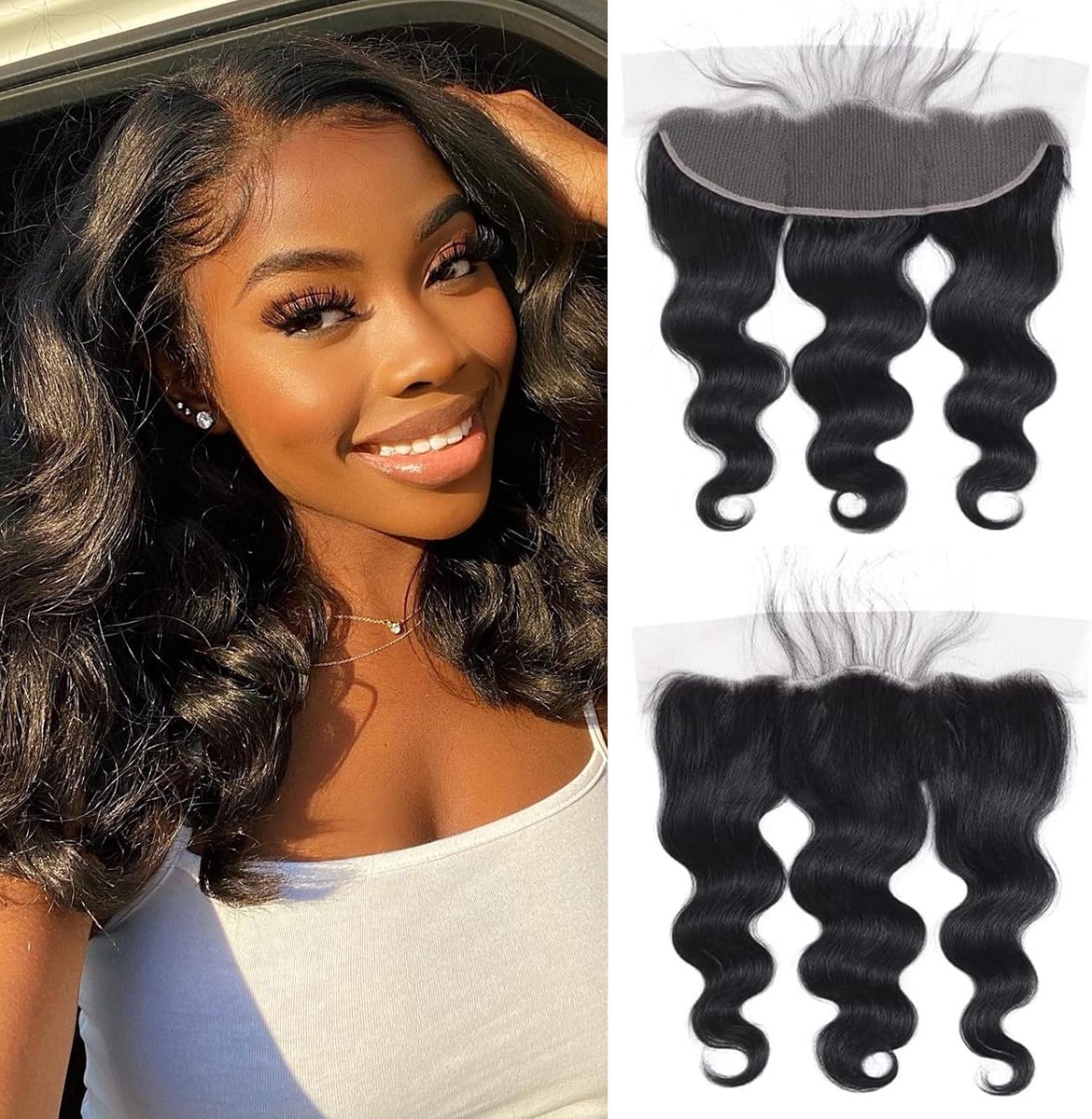 13x4 Lace Frontal Closure Human Hair Body Wave Transparent Lace Closures Pre Plucked With Natural Hairline Unprocessed Brazilian Virgin Human Hair Natural Color for Women 8 Inch