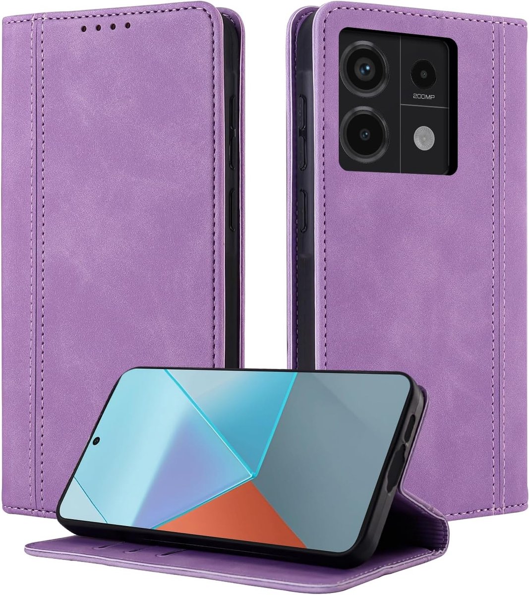 Telefoonhoesje voor Xiaomi Redmi Note 13 Pro 5G/Xiaomi Poco X6, leren klaphoesje met kaartsleuven, beschermhoes, paars