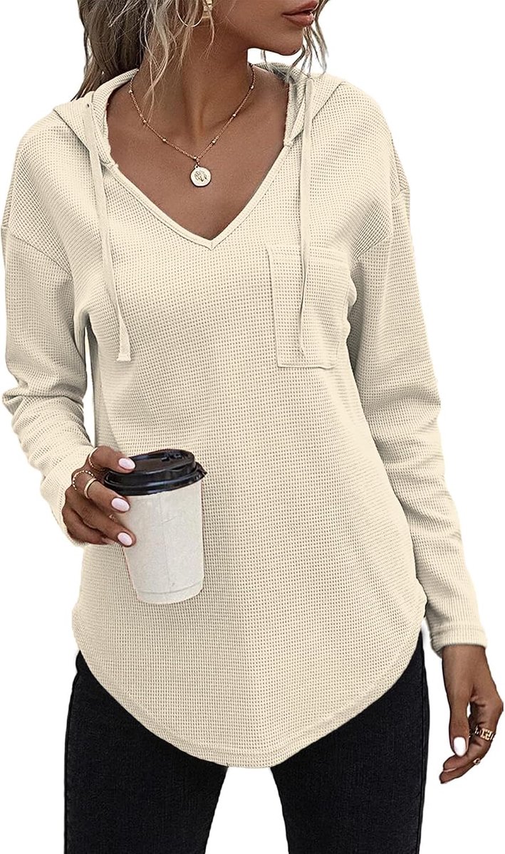 Dames hoodie van katoen met lange mouwen | Capuchon met trekkoord, zacht materiaal, licht, voor lente en herfst, casual bovenstuk