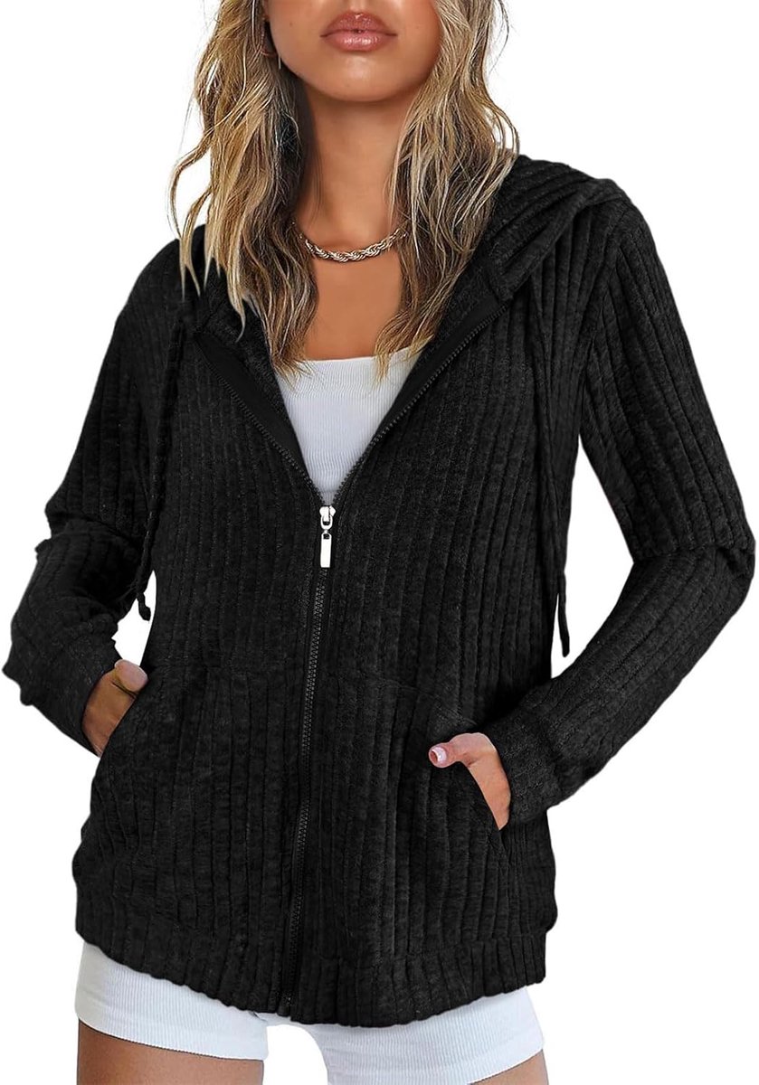 Damesvest met ritssluiting en grote zakken | Hooded Cardigan Vrouwen Lange Mouw Tops Dames Lichtgewicht Jassen Casual Werk Lente Zomer Herfst Tuniek Kleding M-3XL