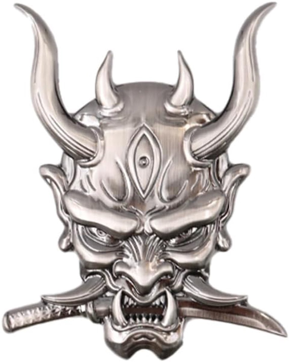 Samurai metalen autosticker, 3D schedel embleem, Cool Ghost Fangs Warrior Badge voor Auto Truck Motorfiets (kleur Gun)