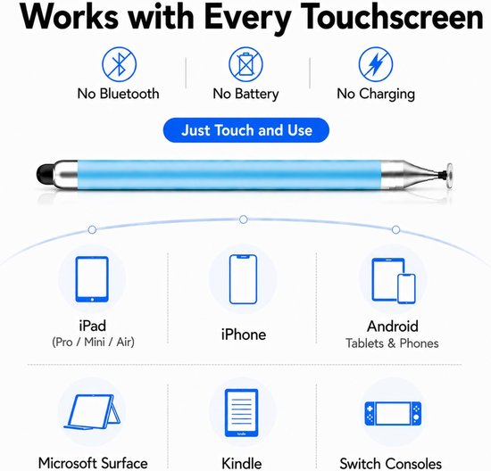 Styluspennen voor aanraakschermen, universele 2-in-1 styluspen voor iPad, compatibel met iPhone, iPad, Android, Microsoft-tablets, telefoons, oppervlak, [5 stuks] - Blauw, Groen, Roze, Paars — afbeelding 2