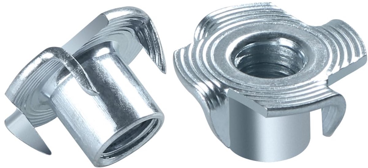 T-moeren met 4 punten, M4 x 8 mm, 10 stuks T-moeren van koolstofstaal, aandrijfmoeren, vierpuntsmoeren, geschikt voor hout-, bouw- en houten meubels