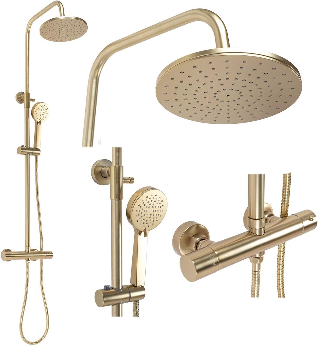 Douchezuil met thermostaat PAROT BRUSHED GOLD Messing Douchesysteem voor Badkamer (Goud)