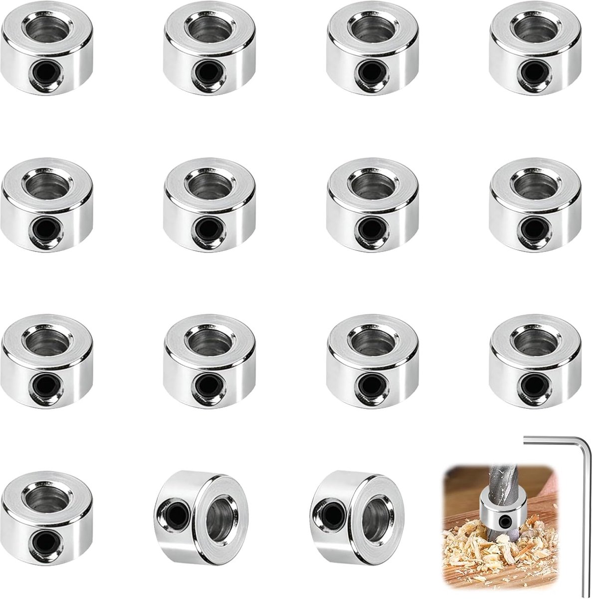15 stuks klemring 4 mm binnen stelring borgring | Diepteaanslag voor boormachine, borgringen met 1 inbussleutel voor houtbewerking, CNC-machieedschap, as, wielaandrijving