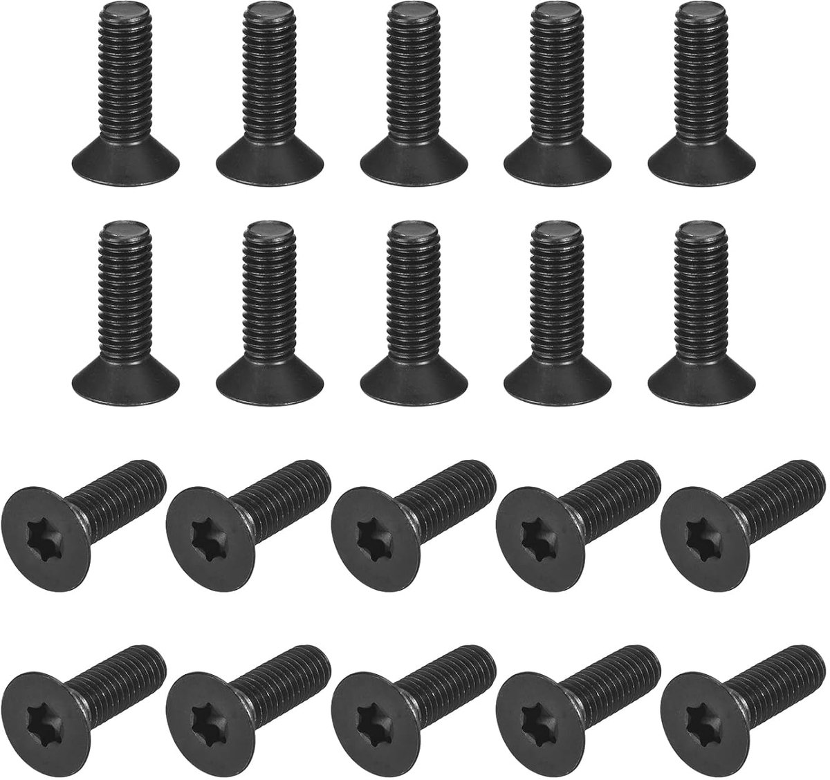 30 stuks M8-1,25 x 25 mm platte kop, torx-houtschroeven, 10,9 graden gelegeerd staal, torx-schroeven, volledige schroefdraad, diefstalbeveiligingsmachineschroeven, zwarte oxideafwerking