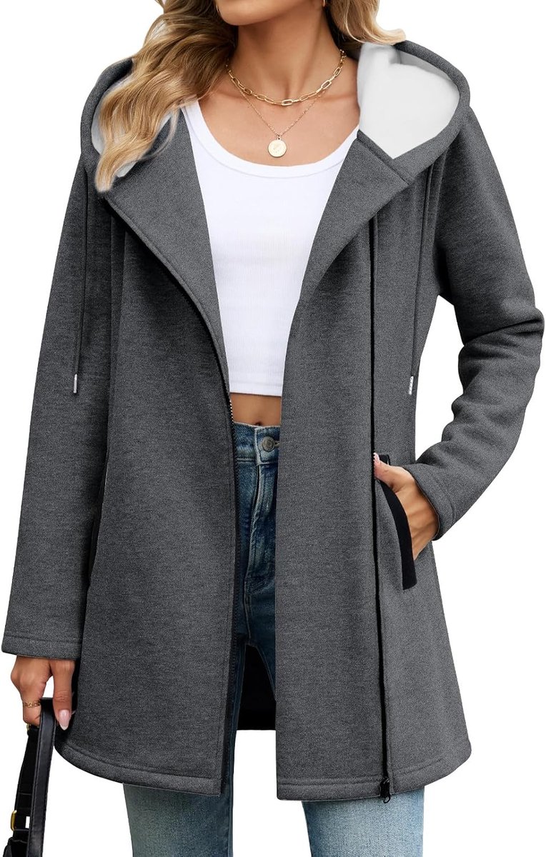 Hoodie met rits voor dames fleece lange mouwen sweatshirts dames casual herfstjas lichtgewicht jas losse capuchon uitloper met zakken