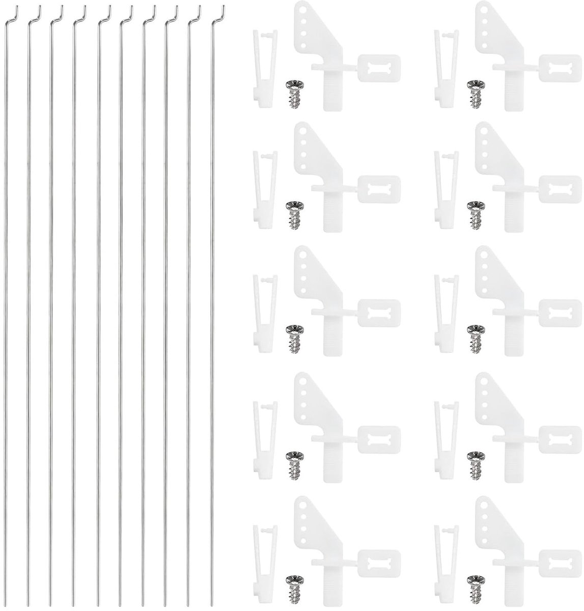 10 stuks 304 roestvrij staal 1,2 x 210 mm Z-duwstangonderdelen, 10 stuks stuurhoorn van nylon voor RC doe-het-zelf modellen, auto, boot, vliegtuig, helikopter, zilver