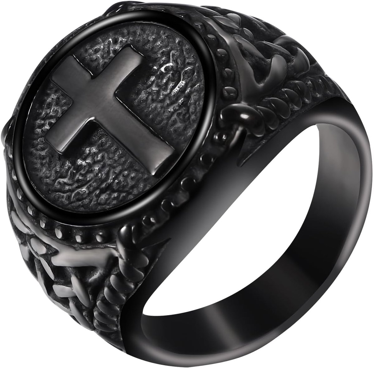 Keltische kruisring voor heren: zwarte zegelring, Keltische crucifix, stempelring, religieus, christelijk, binding, amulet roestvrij staal, vintage, punk, biker, vaderdag, mannen, cadeau