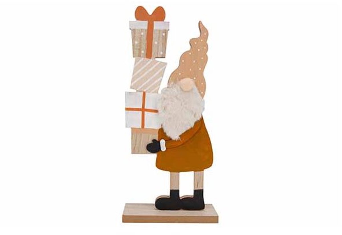 Kerstman Gifts Standing Bruin 16x5xh33,5 Cm Langwerpig Hout