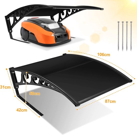 Dak voor robotmaaier, 106 x 87 x 50 cm, garage van polycarbonaat, carport, garage, overkapping voor robotmaaier, regenbescherming, uv-bescherming (zwart) — afbeelding 5