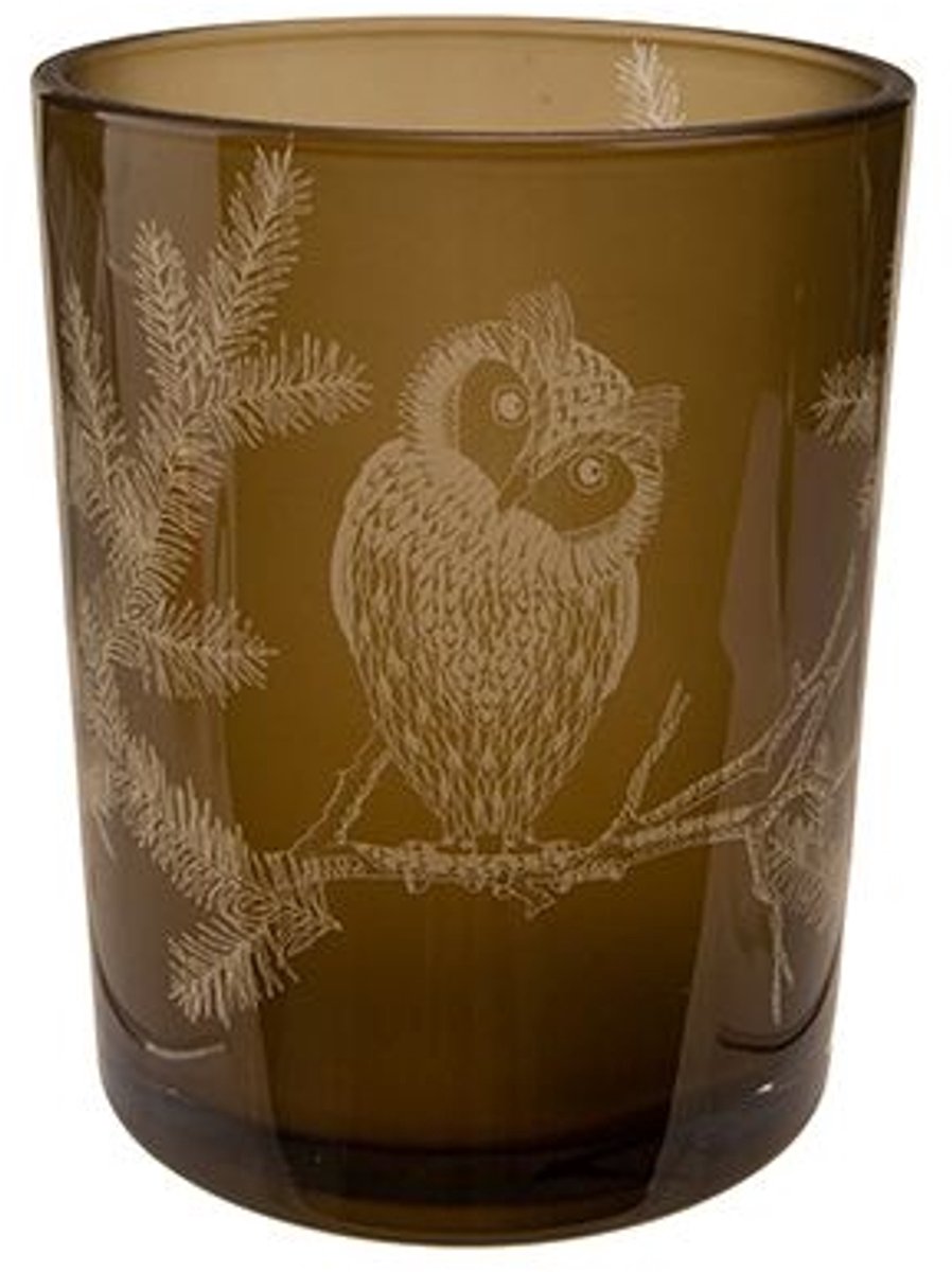 Theelichthouder Owl Groen D10xh12,5cm Gl As