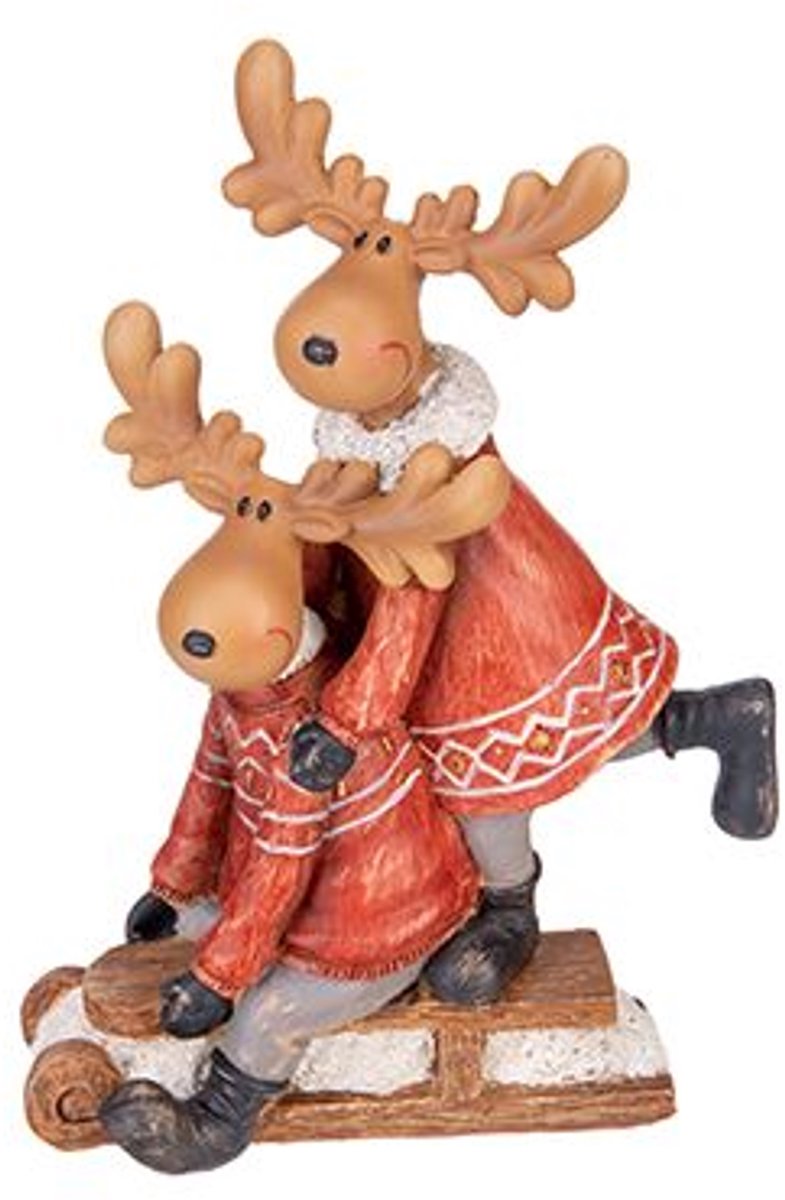 Slee Moose Couple Rood-bruin 13,5x7,5xh 18cm Resin
