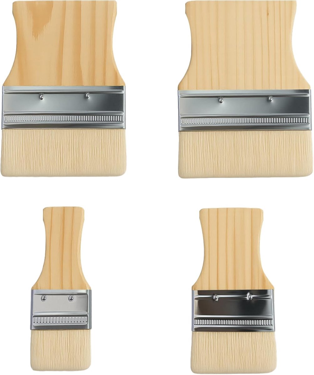 4 stuks Paddle vlakkwasten, houten handgreep, 2/3/4/5 inch, zachte kwast, platte borstel, houten steel, kunstkwast, wolkwast voor olie- en acrylverf